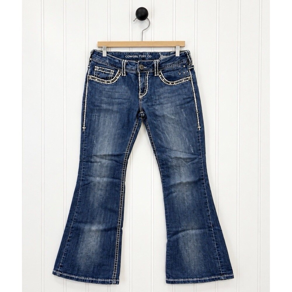 Cowgirl Tuff Hot Shot Jeans Women 32x31 Bootcut Embellished Western White Stitch